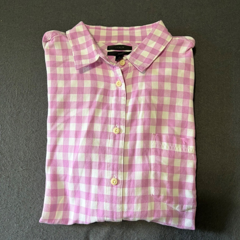 J.Crew Gingham Button Down Shirt Womens 12 Pink Preppy Core Travel Coastal